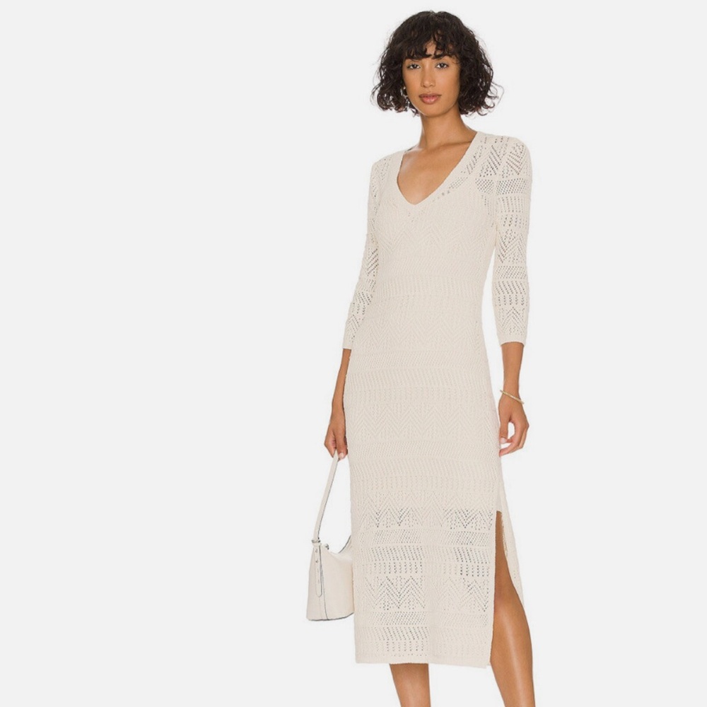 Rag & Bone White Bodycon Sweater Dress with Cuffed Sleeves